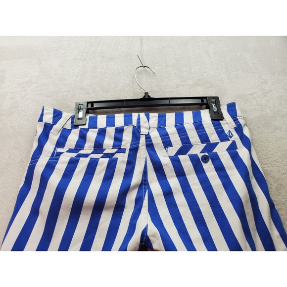 Volcom Short Womens Size 7 Blue White Striped Cotton Slash Pockets Medium Wash - Picture 5 of 9